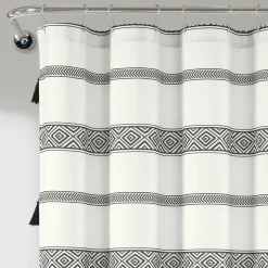 Ava Boho Stripe Tassel Yarn Dyed Recycled Cotton Shower Curtain