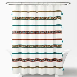Ava Boho Stripe Tassel Yarn Dyed Recycled Cotton Shower Curtain