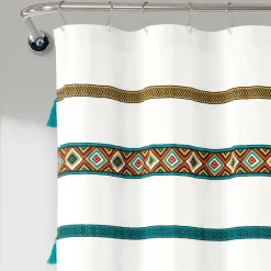 Ava Boho Stripe Tassel Yarn Dyed Recycled Cotton Shower Curtain