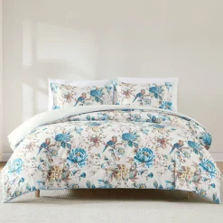 Bird And Hydrangea Reversible Cotton Duvet Cover Set