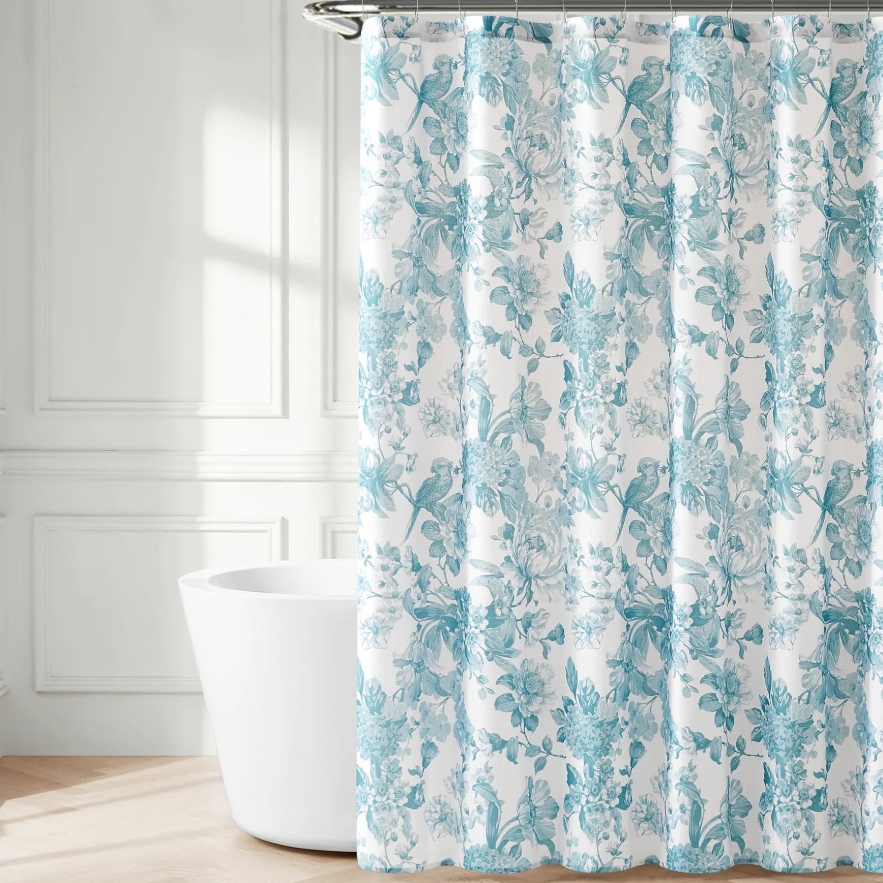 Bird And Hydrangea Toile Shower Curtain