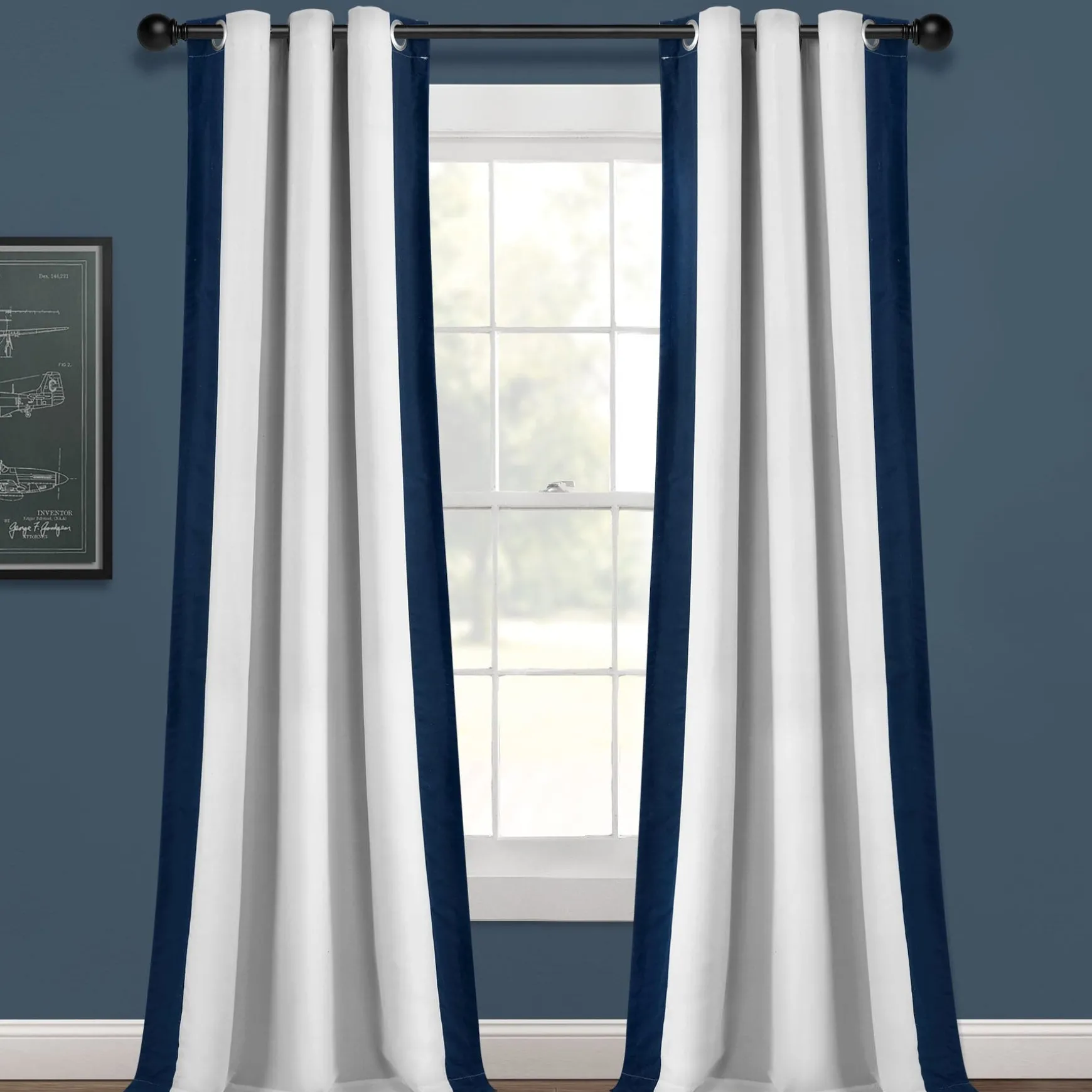 Block Border Blackout Window Curtain Panel