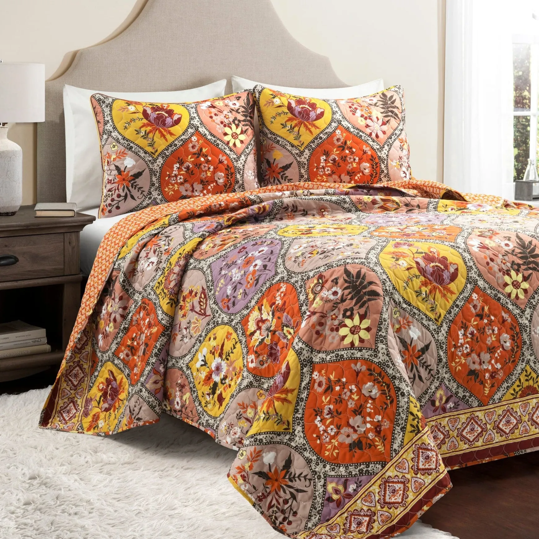 Bohemian Flower Cotton Quilt 3 Piece Set