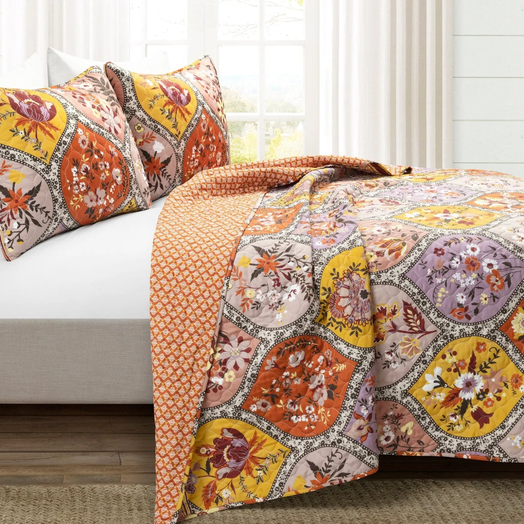 Bohemian Flower Cotton Quilt 3 Piece Set