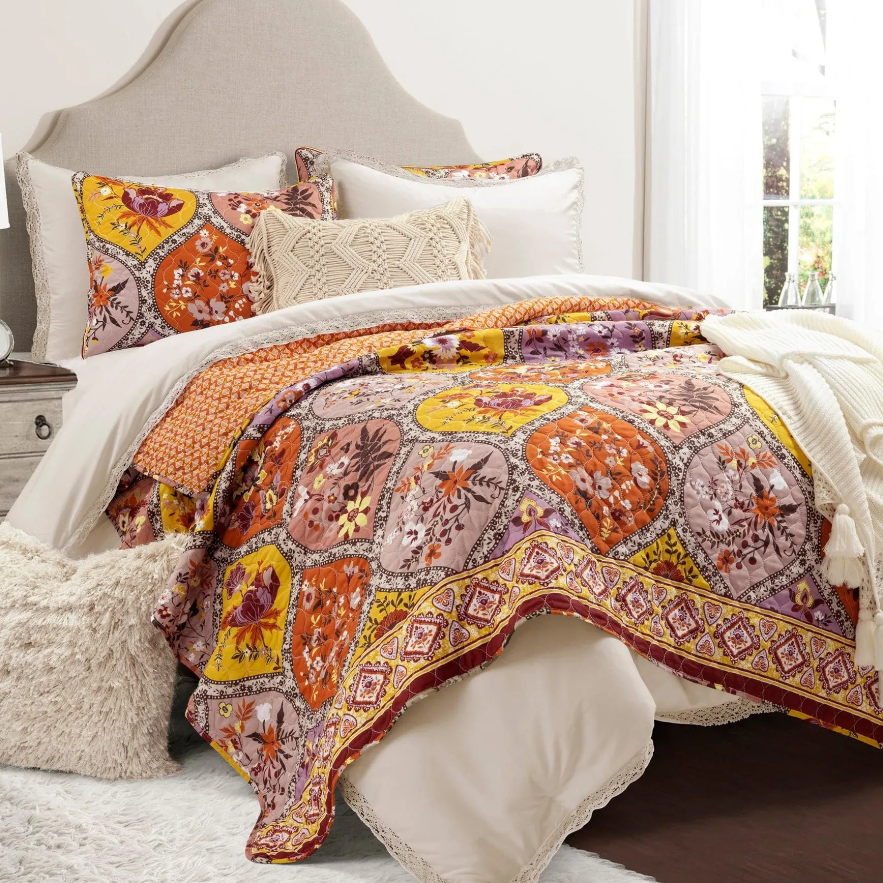 Bohemian Flower Cotton Quilt 3 Piece Set