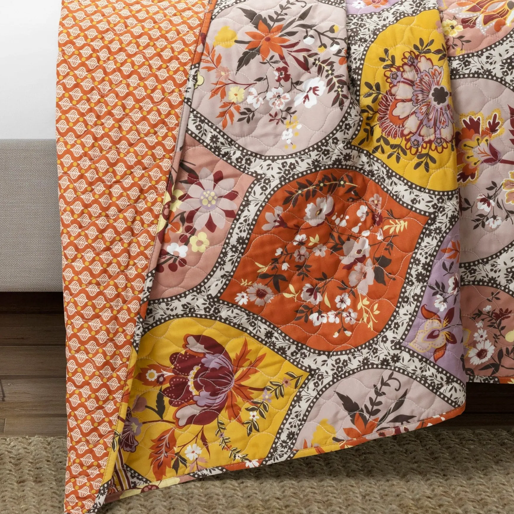 Bohemian Flower Cotton Quilt 3 Piece Set