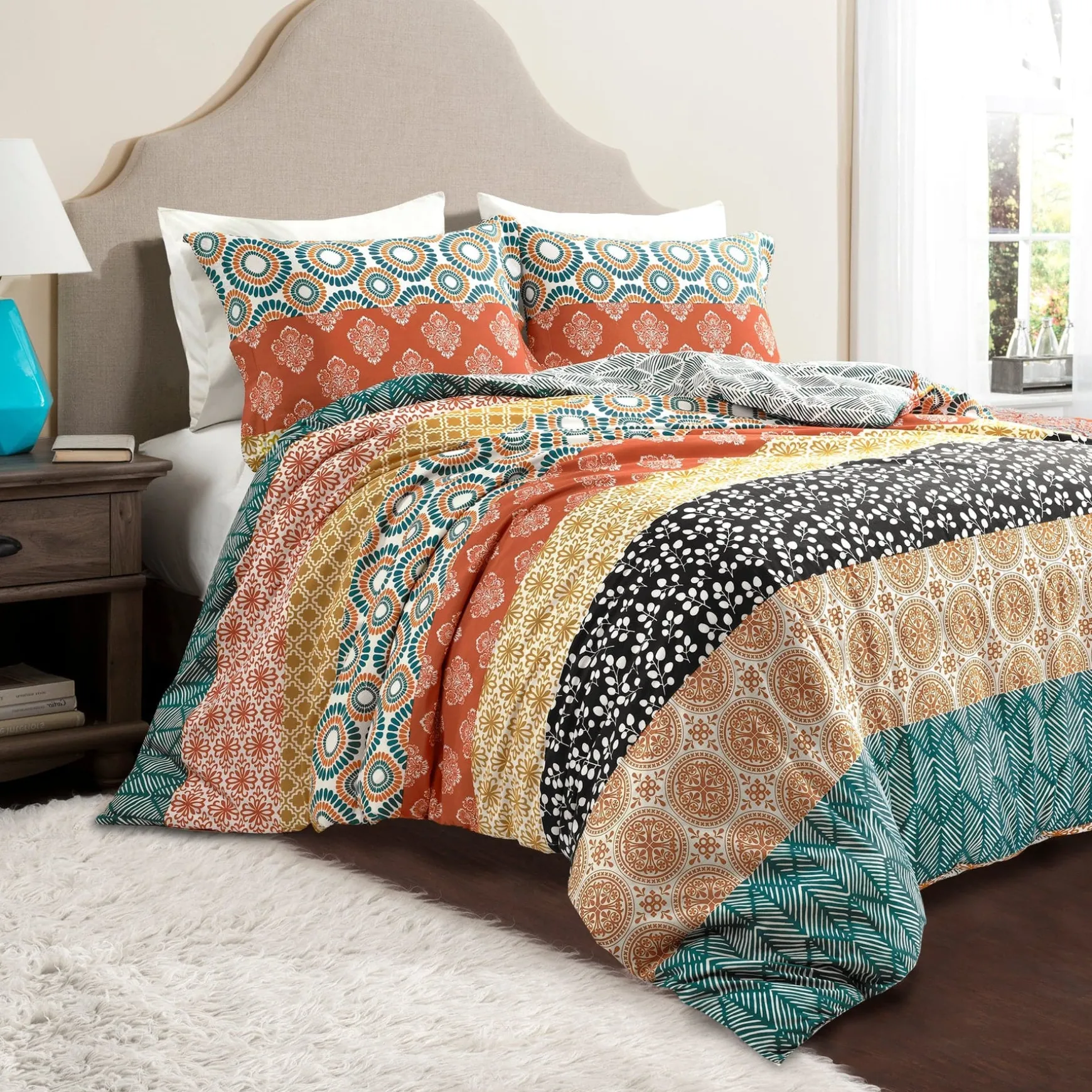 Bohemian Stripe Cotton Reversible Duvet Cover Set