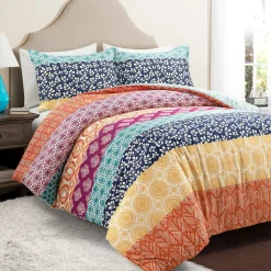 Bohemian Stripe Cotton Reversible Duvet Cover Set