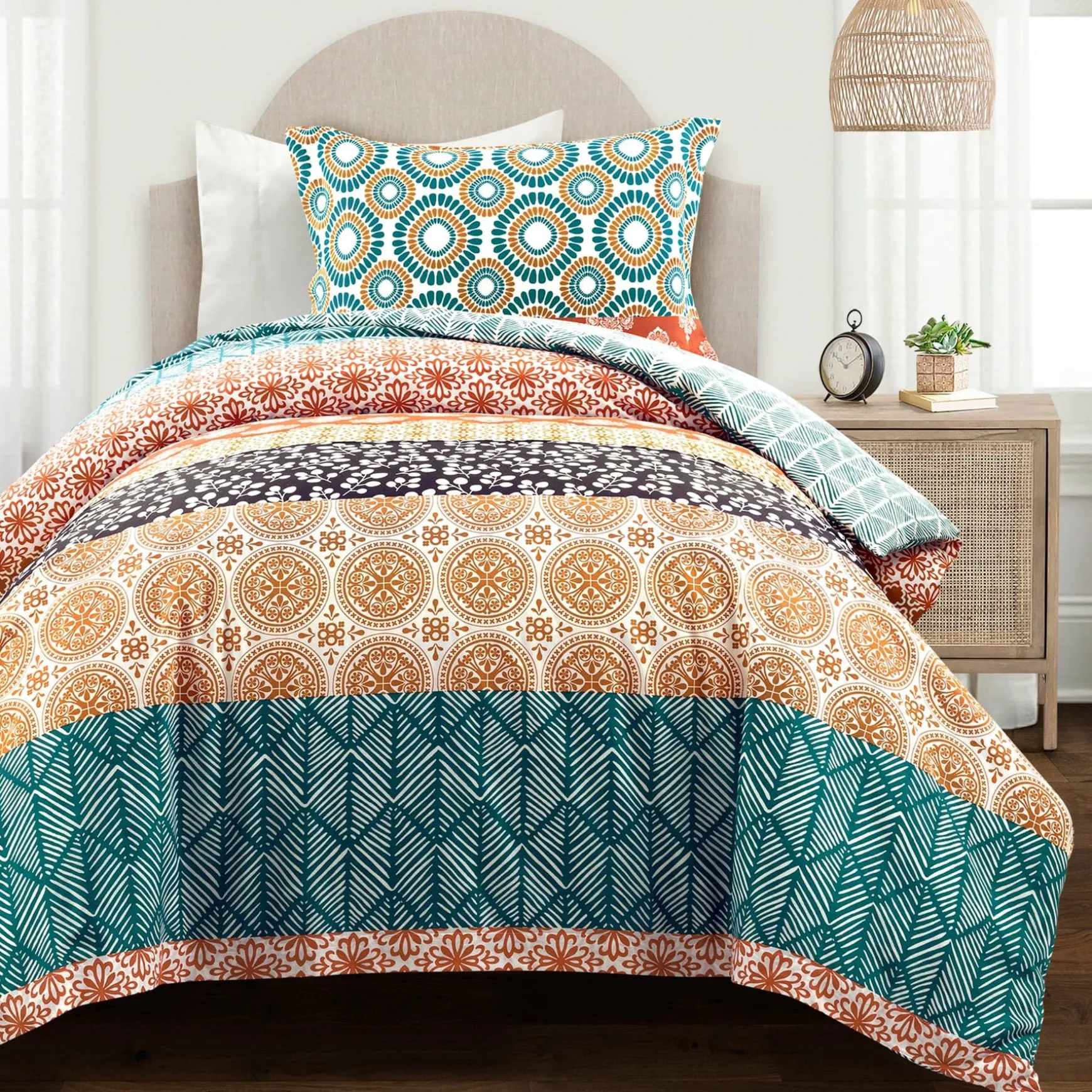 Bohemian Stripe Cotton Reversible Duvet Cover Set