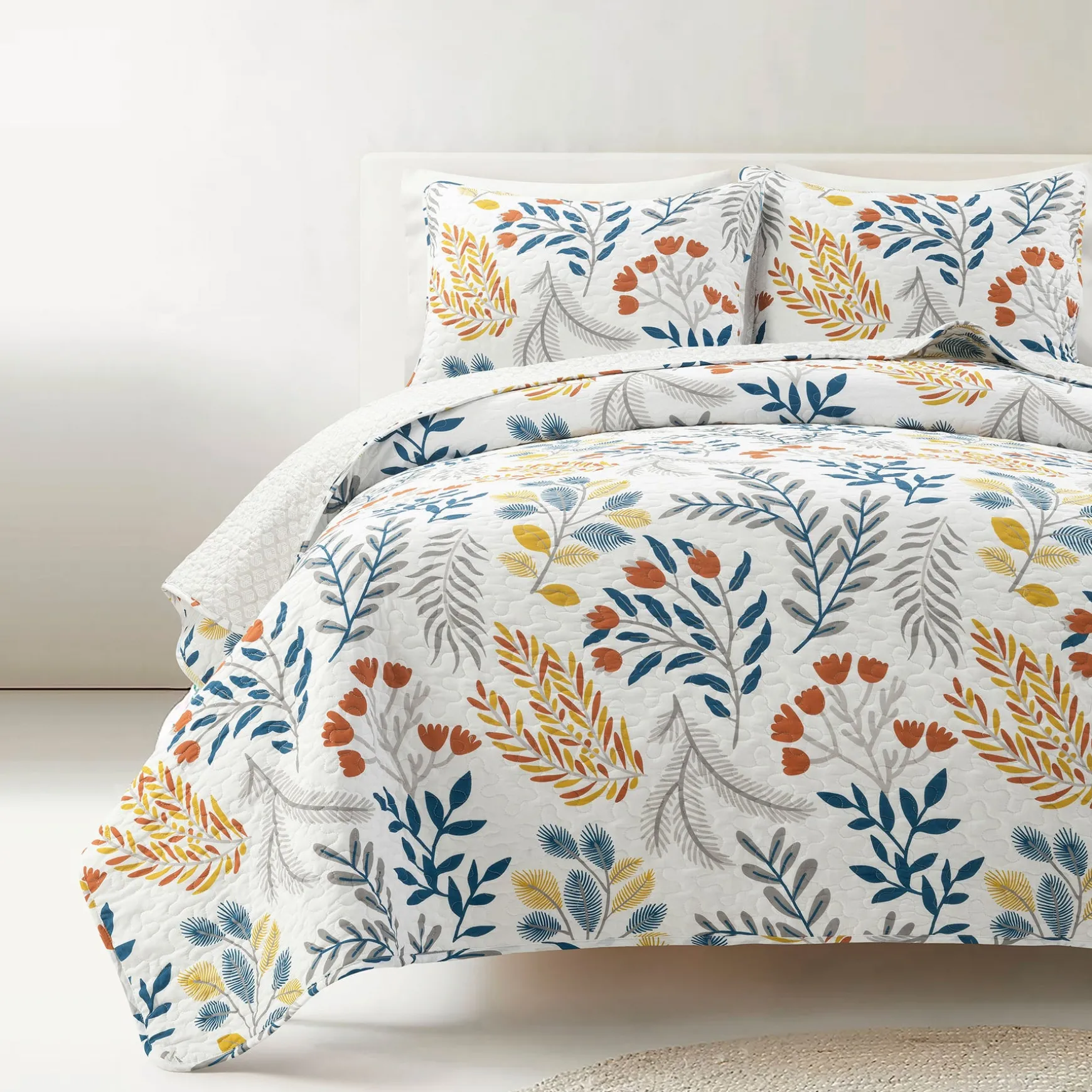 Boho Botanical Floral Quilt 3 Piece Set