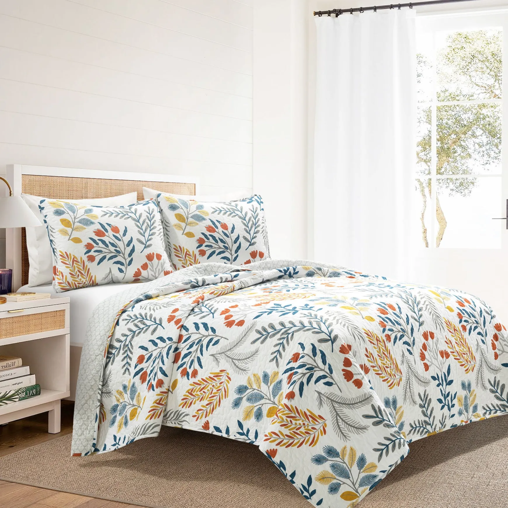 Boho Botanical Floral Quilt 3 Piece Set