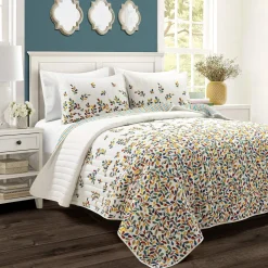 Boho Botanical Leaf Reversible 3 Piece Quilt Set