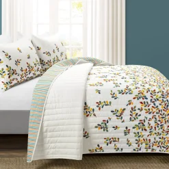 Boho Botanical Leaf Reversible 3 Piece Quilt Set