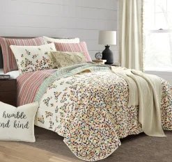 Boho Botanical Leaf Reversible 3 Piece Quilt Set