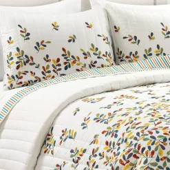 Boho Botanical Leaf Reversible 3 Piece Quilt Set