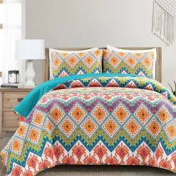 Boho Chevron Reversible Cotton Quilt 3 Piece Set