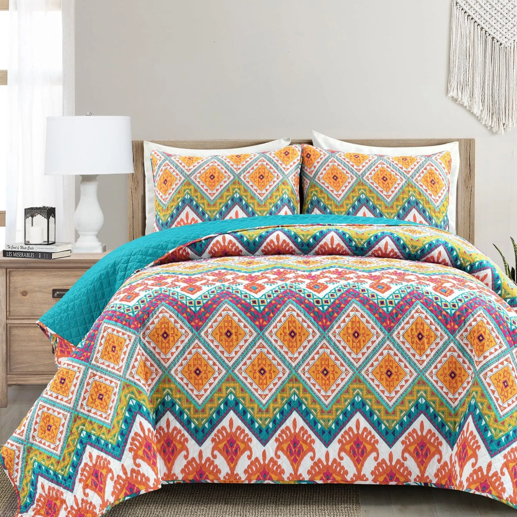Boho Chevron Reversible Cotton Quilt 3 Piece Set