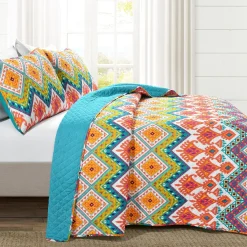 Boho Chevron Reversible Cotton Quilt 3 Piece Set