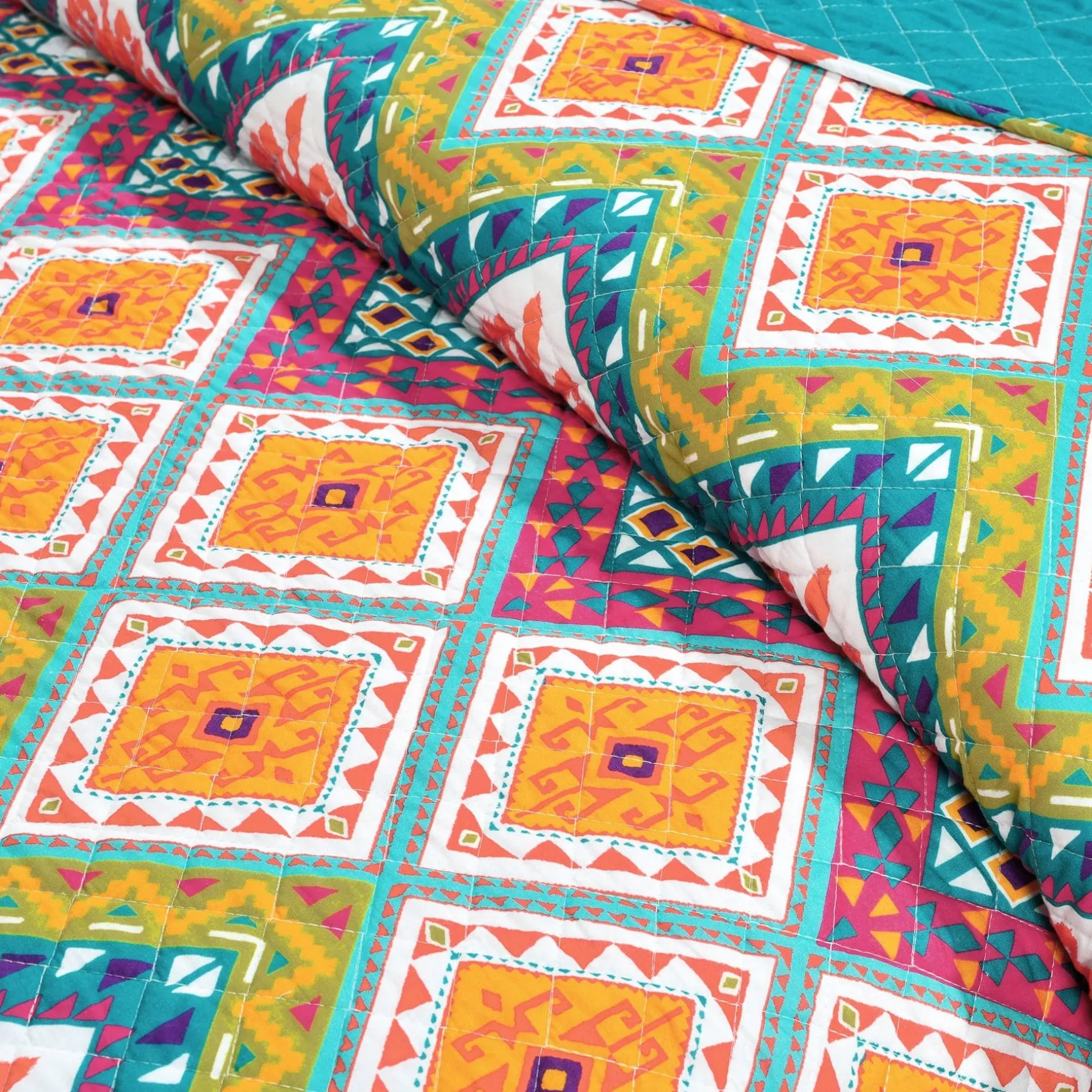 Boho Chevron Reversible Cotton Quilt 3 Piece Set