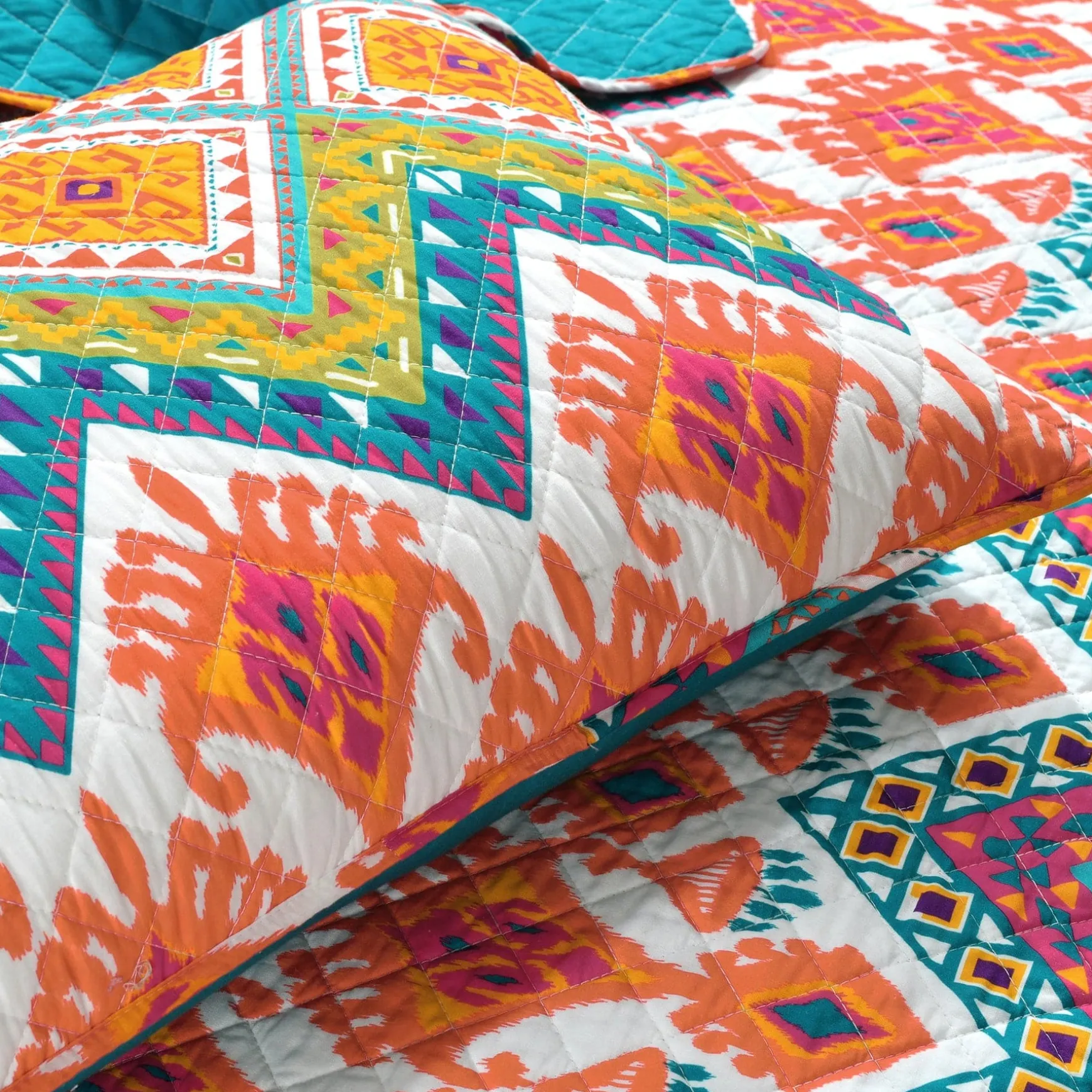 Boho Chevron Reversible Cotton Quilt 3 Piece Set