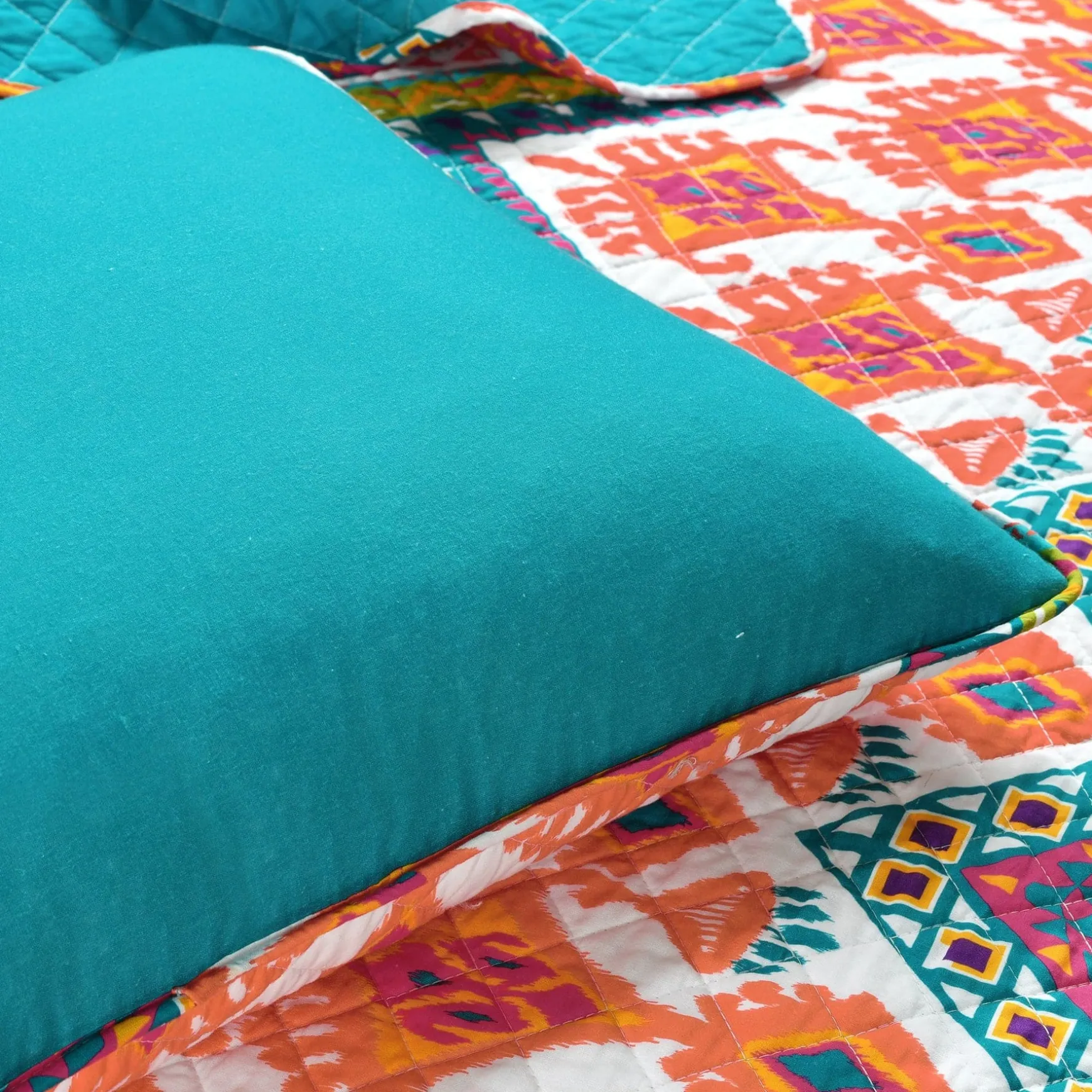 Boho Chevron Reversible Cotton Quilt 3 Piece Set