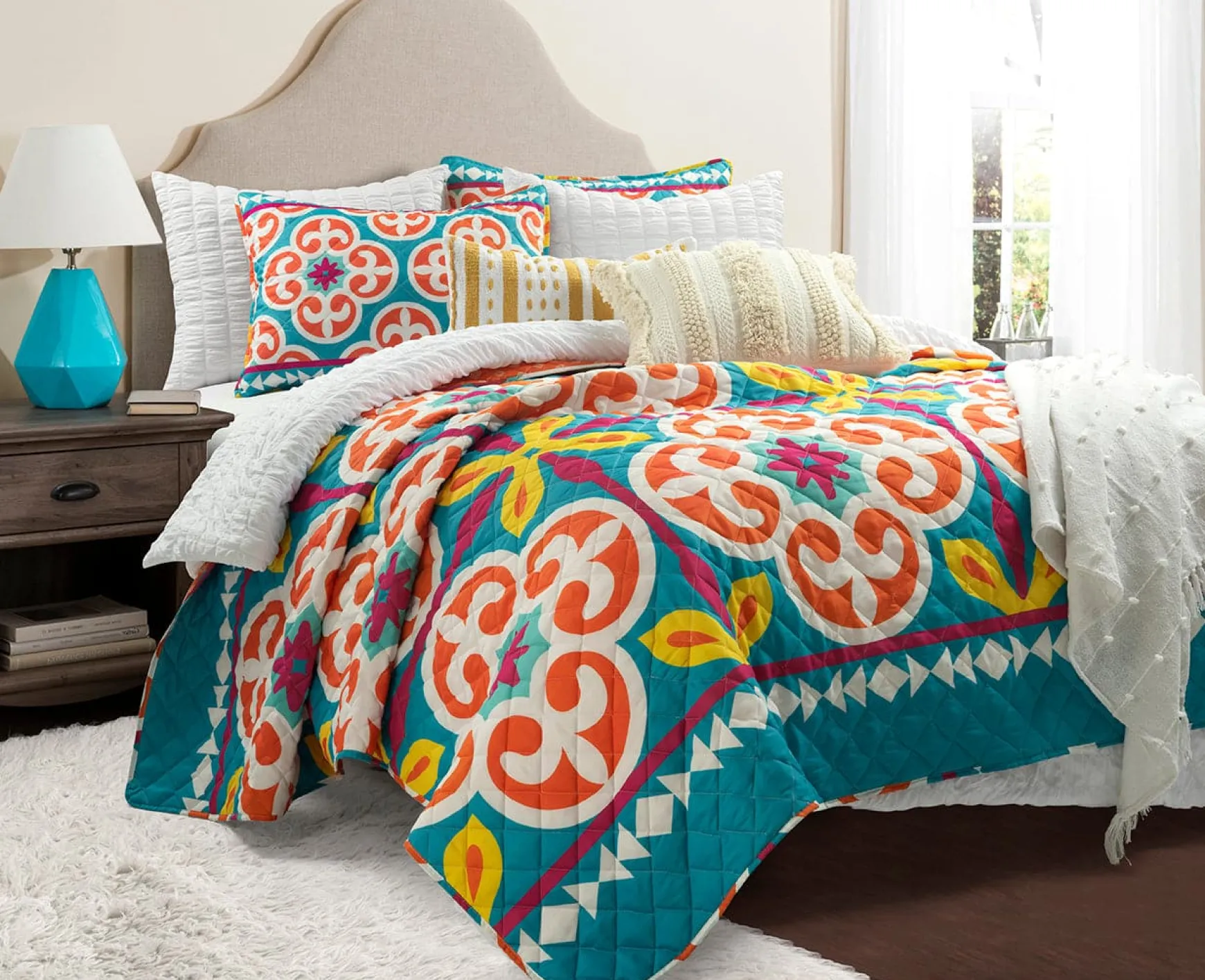 Boho Floral Reversible 3 Piece Quilt Set