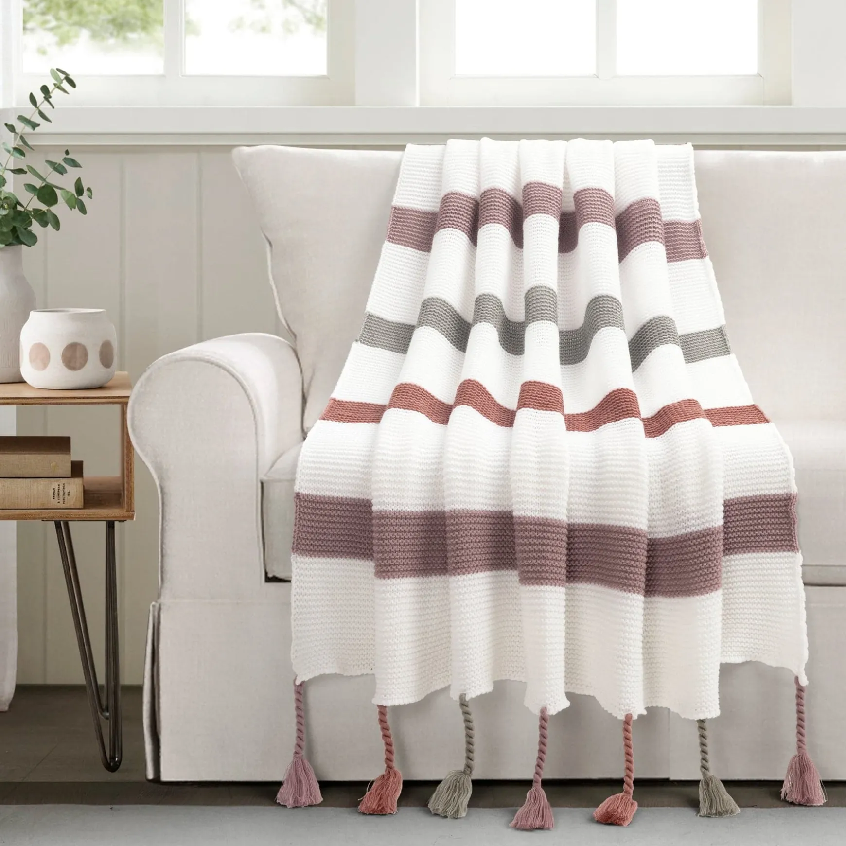 Boho Knitted Braided Tassel Throw