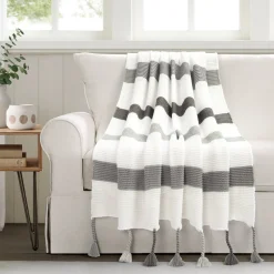 Boho Knitted Braided Tassel Throw