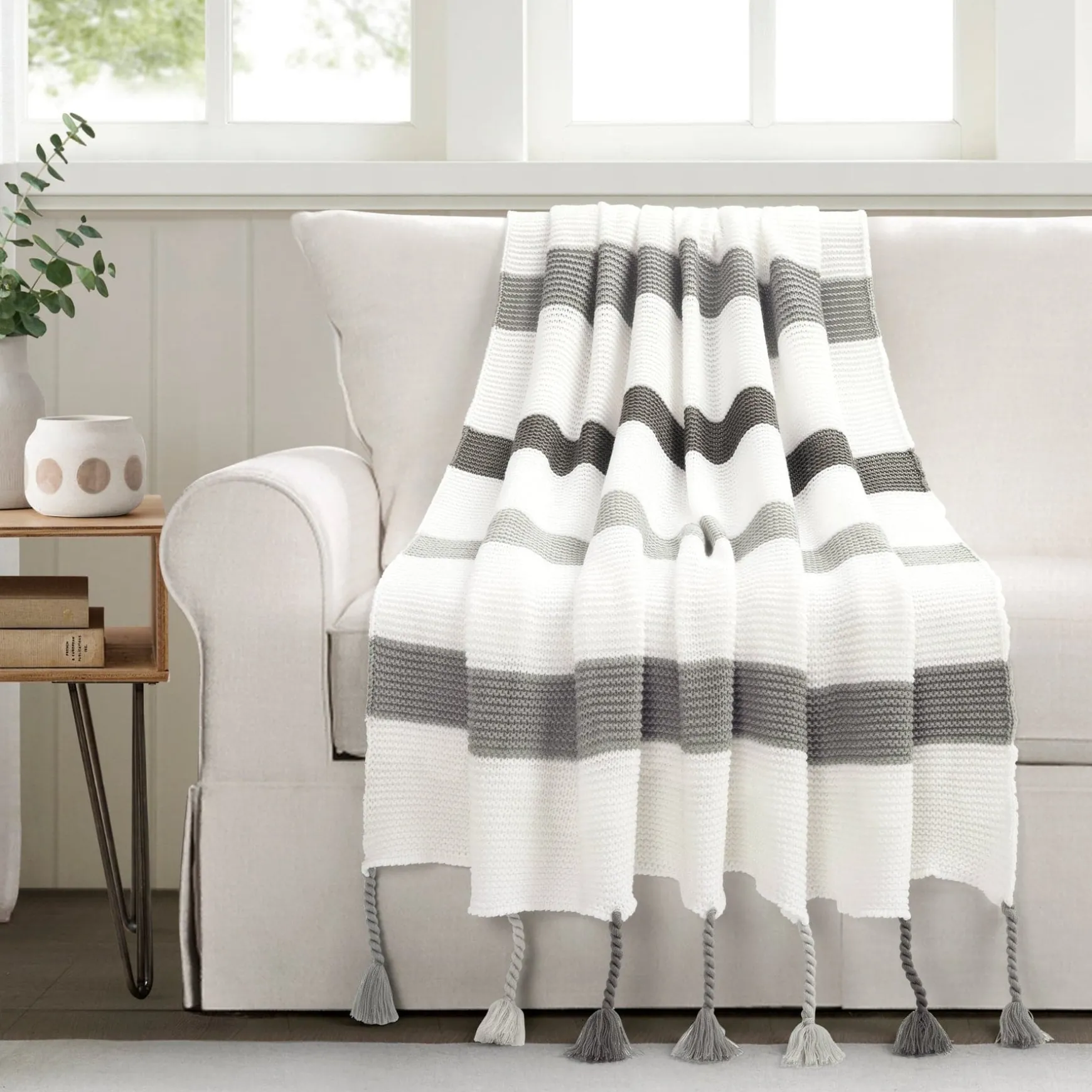 Boho Knitted Braided Tassel Throw