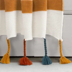 Boho Knitted Braided Tassel Throw