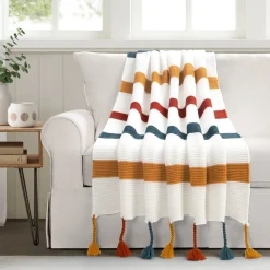 Boho Knitted Braided Tassel Throw