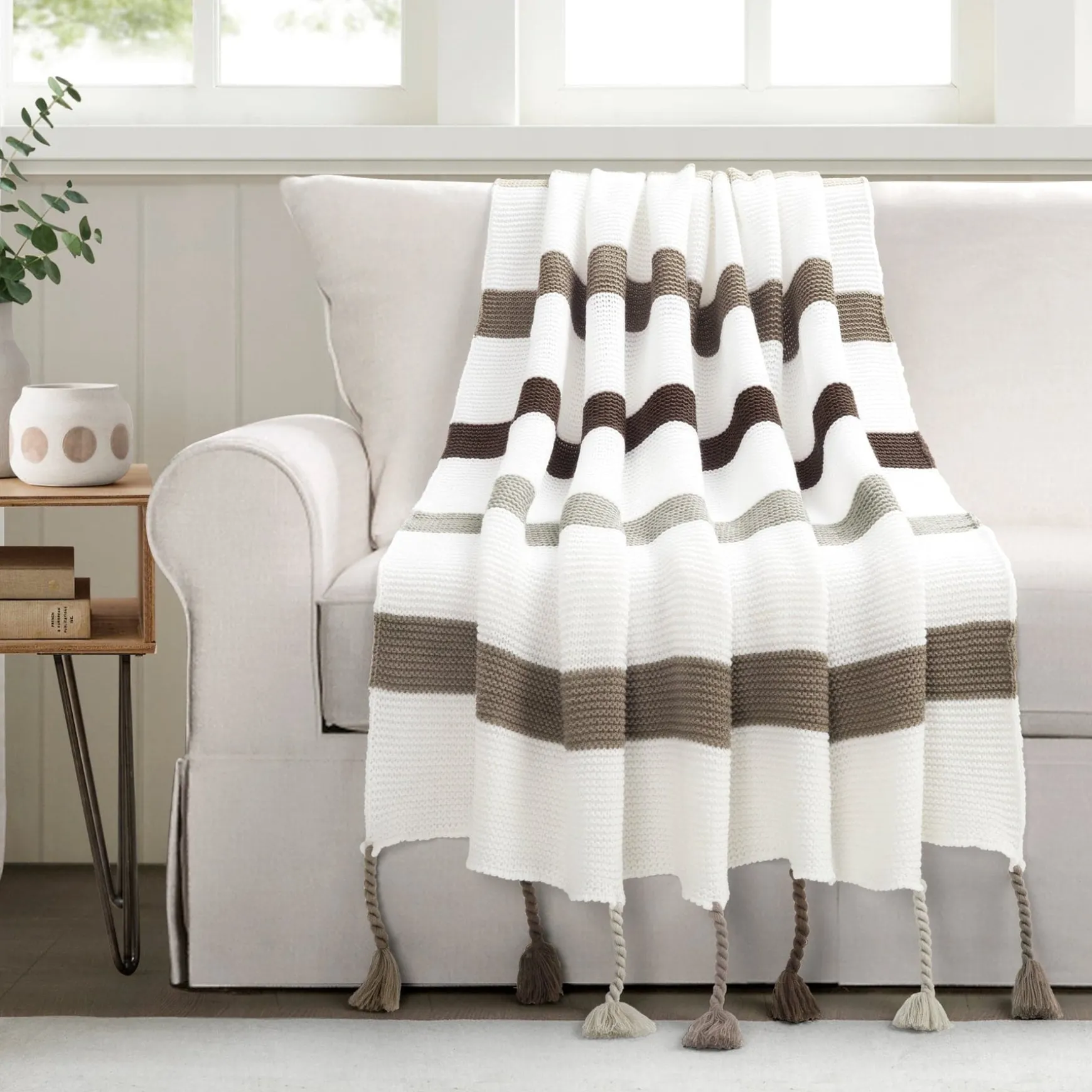 Boho Knitted Braided Tassel Throw