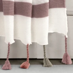 Boho Knitted Braided Tassel Throw