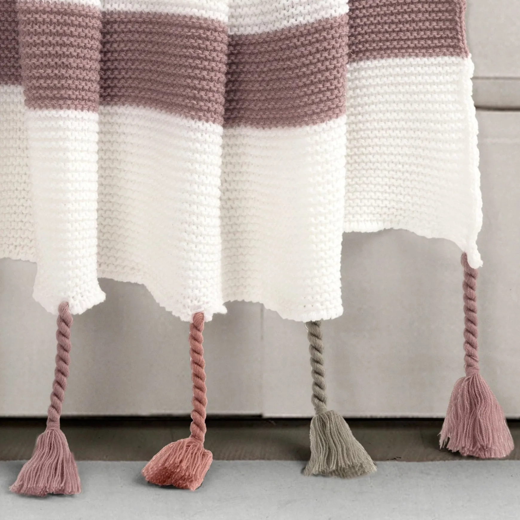 Boho Knitted Braided Tassel Throw