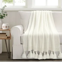 Boho Knitted Tassel Throw