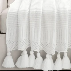 Boho Knitted Tassel Throw