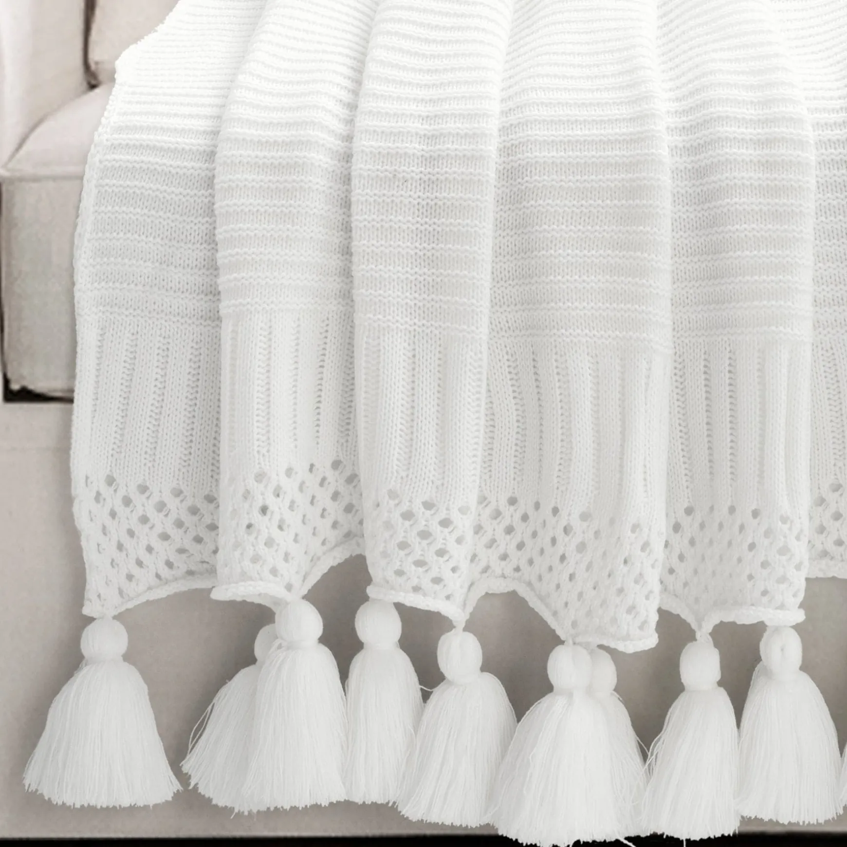 Boho Knitted Tassel Throw