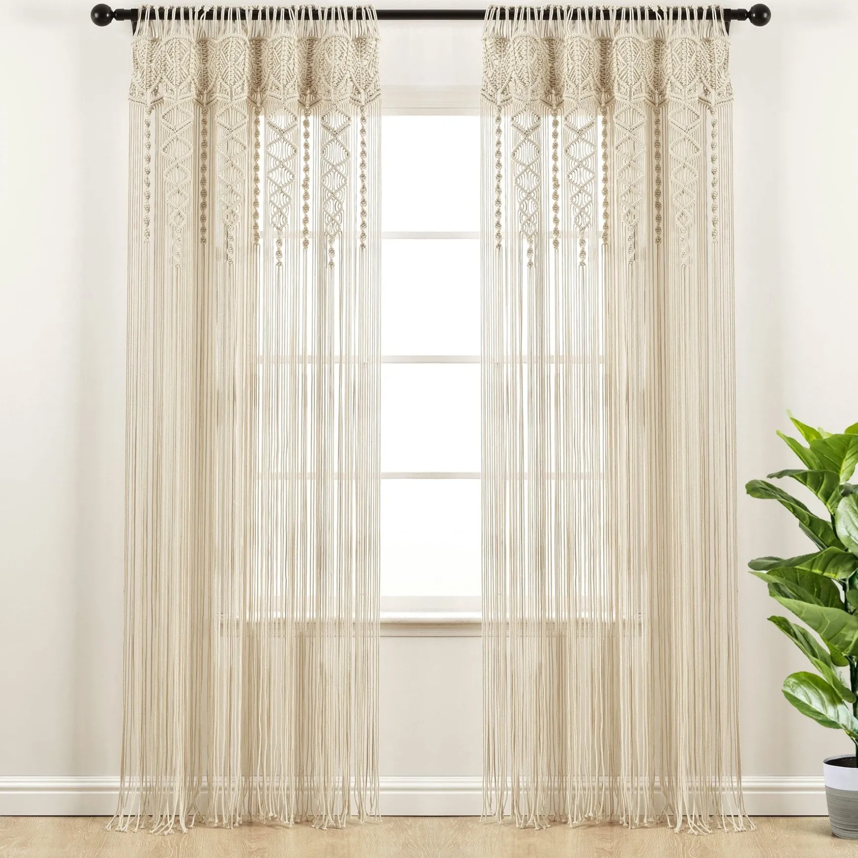 Boho Macrame Textured Cotton Window Curtain