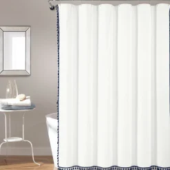 Boho Melora Tassel Yarn Dyed Recycled Cotton Blend Shower Curtain