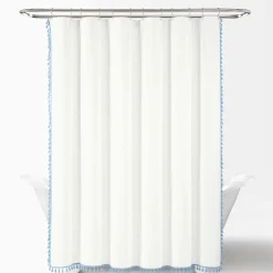 Boho Melora Tassel Yarn Dyed Recycled Cotton Blend Shower Curtain