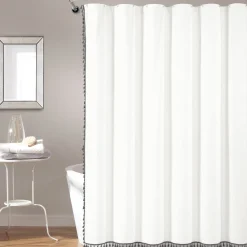 Boho Melora Tassel Yarn Dyed Recycled Cotton Blend Shower Curtain