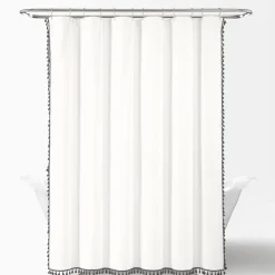 Boho Melora Tassel Yarn Dyed Recycled Cotton Blend Shower Curtain