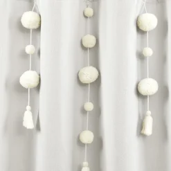 Boho Pom Pom Tassel Faux Linen Shower Curtain