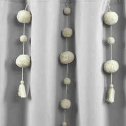 Boho Pom Pom Tassel Faux Linen Shower Curtain