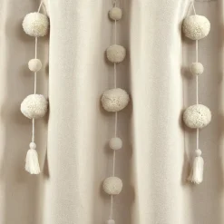 Boho Pom Pom Tassel Faux Linen Shower Curtain