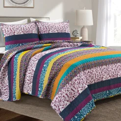Boho Stripe 3 Piece Quilt Set