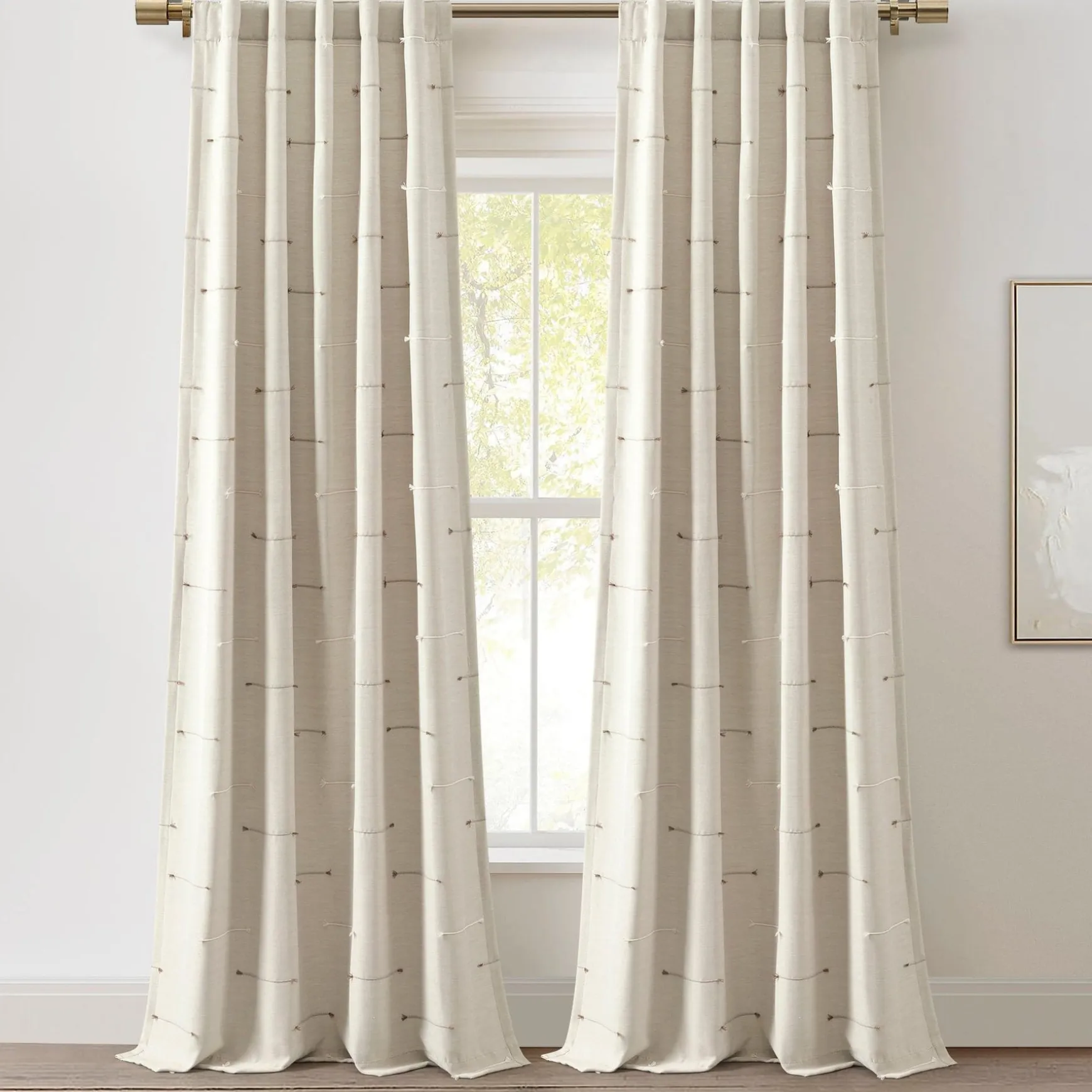 Boho Stripe Clip Jacquard Window Curtain Panel Set