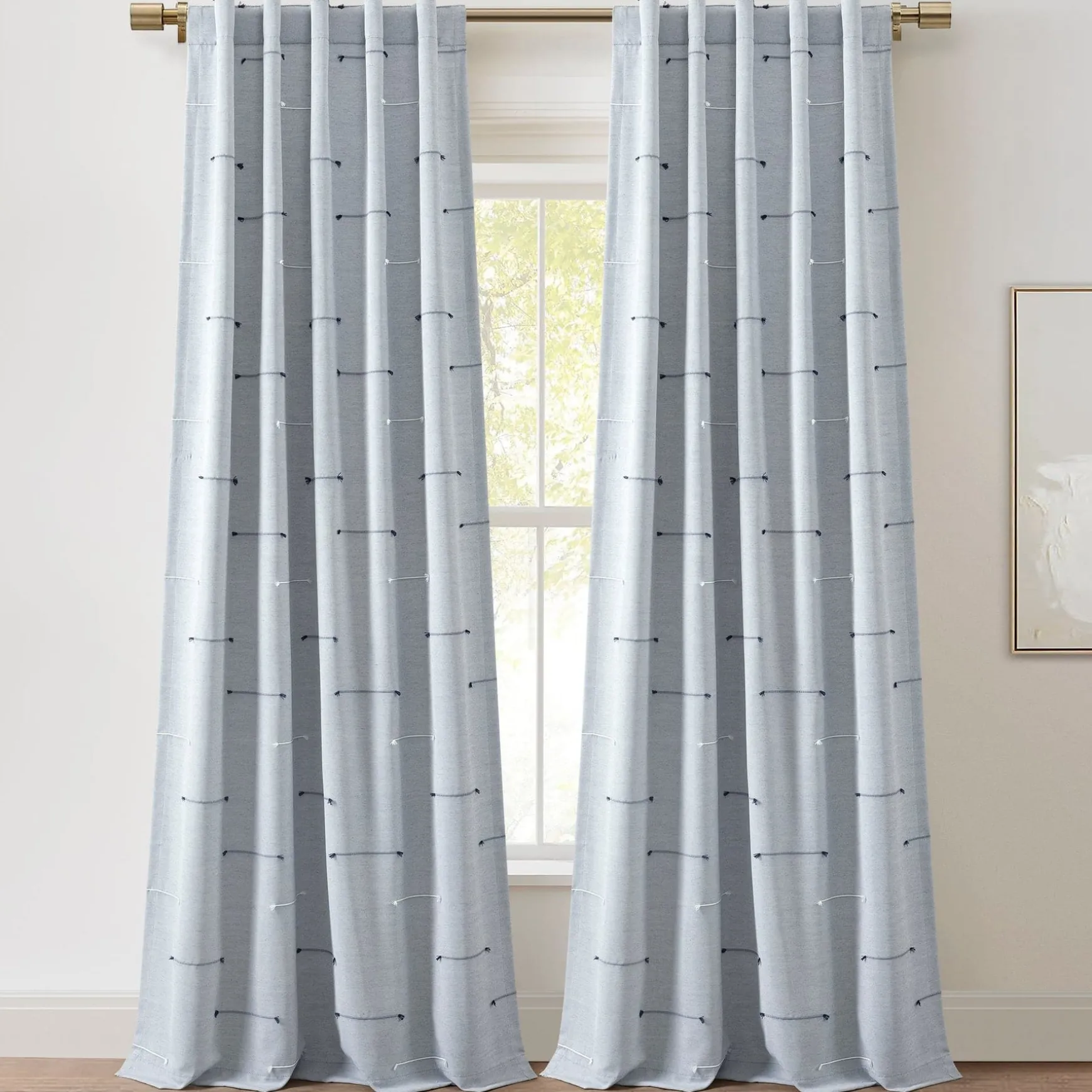 Boho Stripe Clip Jacquard Window Curtain Panel Set