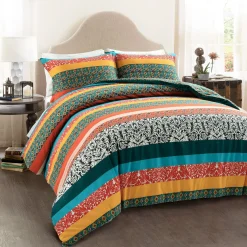 Boho Stripe Cotton Reversible Duvet Cover Set