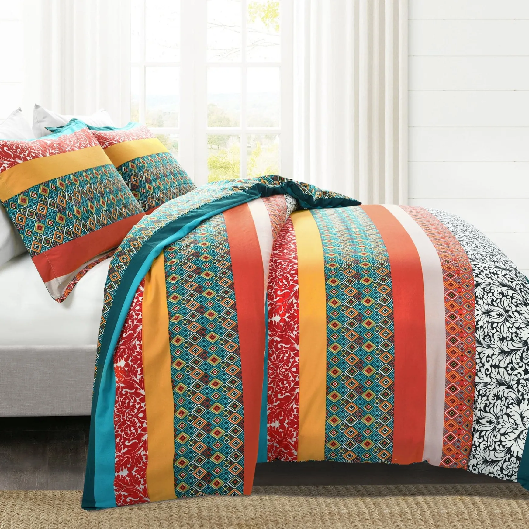 Boho Stripe Cotton Reversible Duvet Cover Set